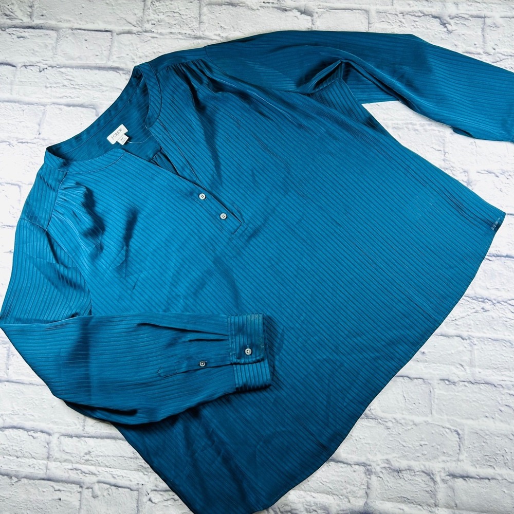 J. Crew Womens 3X Teal Green Shadow Stripe Pullover Long Sleeve Blouse Top